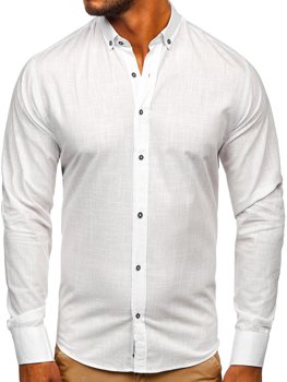 Balti vyriški medvilniniai marškiniai ilgomis rankovėmis Bolf 20701