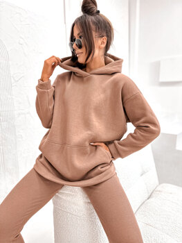 Cappuccino moteriškas pašiltintas džemperis su gobtuvu ir kengūros kišene Bolf 8217