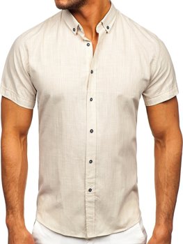Ecru medvilniniai vyriški marškiniai trumpomis rankovėmis Bolf 20501
