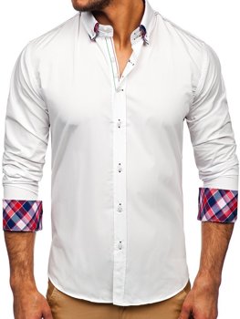 Elegentiški vyriški marškiniai ilgomis rankovėmis balti Bolf 2705