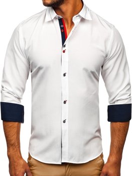 Elegentiški vyriški marškiniai ilgomis rankovėmis balti Bolf 5826