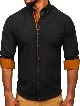 Elegentiški vyriški marškiniai ilgomis rankovėmis juodi Bolf 4707