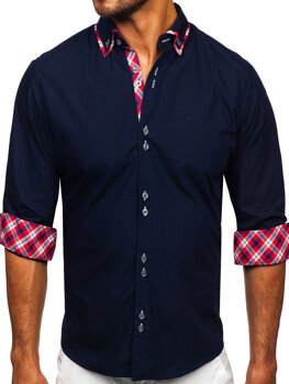 Elegentiški vyriški marškiniai ilgomis rankovėmis tamsiai mėlyni Bolf 4704