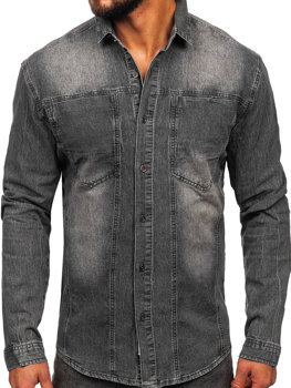 Grafito spalvos vyriški džinsiniai marškinėliai ilgomis rankovėmis Bolf MC712G