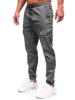 Grafito spalvos vyriškos medžiaginės jogger cargo kelnės Bolf 384