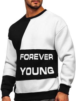 Juodas su balta vyriškas džemperis su paveikslėliu be gobtuvo Forever Young Bolf 0003