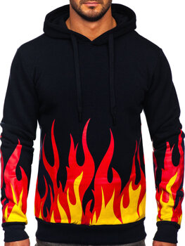 Juodas vyriškas džemperis su gobtuvu ir paveikslėliu Bolf LK63