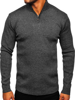 Juodas vyriškas megztinis stačia apykakle Bolf S8279