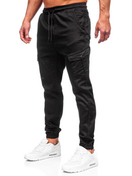 Juodos vyriškos medžiaginės jogger cargo kelnės Bolf 384