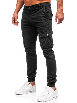 Juodos vyriškos medžiaginės jogger cargo kelnės Bolf JM5502