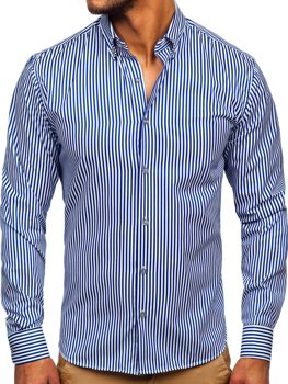 Kobalto spalvos vyriški dryžuoti marškiniai ilgomis rankovėmis Bolf 20726