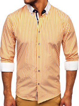 Oranžiniai vyriški dryžuoti marškiniai ilgomis rankovėmis Bolf 20727