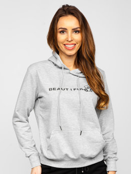 Pilkas moteriškas džemperis su paveikslėliu ir gobtuvu Bolf HL9261