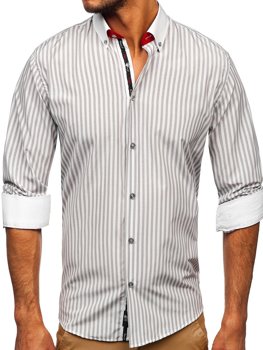 Pilki vyriški dryžuoti marškiniai ilgomis rankovėmis Bolf 20727