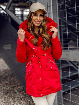 Raudona moteriška žieminė parka striukė su gobtuvu Bolf 5M762