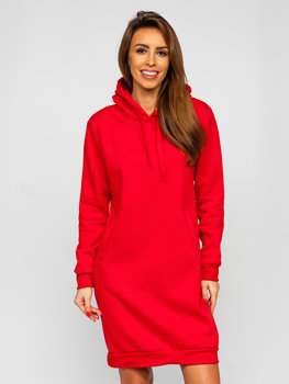 Raudonas ilgas moteriškas džemperis su gobtuvu Bolf YS10005-A