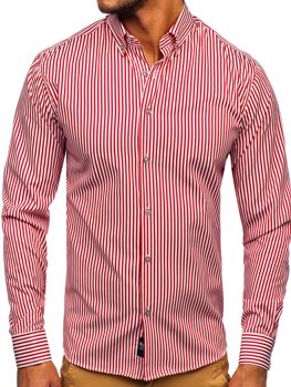 Raudoni vyriški dryžuoti marškiniai ilgomis rankovėmis Bolf 20726