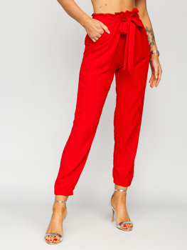Raudonos moteriškos medžiaginės jogger kelnės Bolf W5076