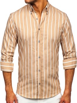 Rusvai gelsvi vyriški dryžuoti marškiniai ilgomis rankovėmis Bolf 20730