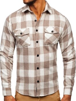 Rusvai gelsvi vyriški flaneliniai marškiniai ilgomis rankovėmis Bolf 20723