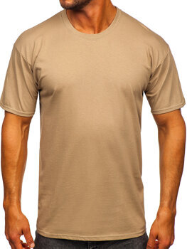 Smėlio spalvos vyriški medvilniniai marškinėliai be paveikslėlio Bolf B459