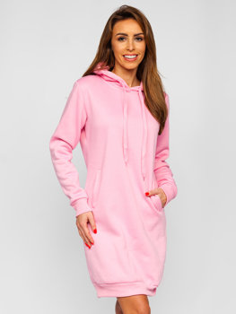 Šviesiai rožinis ilgas moteriškas džemperis su gobtuvu Bolf YS10005-A