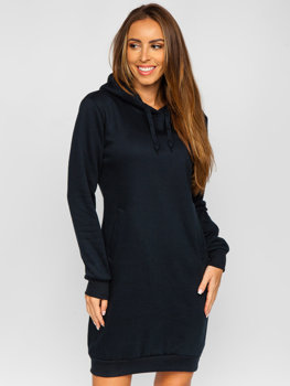 Tamsiai mėlynas ilgas moteriškas džemperis su gobtuvu Bolf YS10005-A
