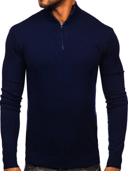 Tamsiai mėlynas vyriškas megztinis stačia apykakle Bolf MM6007