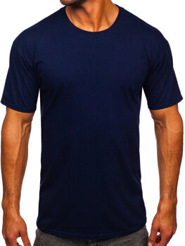Tamsiai mėlyni vyriški medvilniniai marškinėliai be paveikslėlio Bolf B459