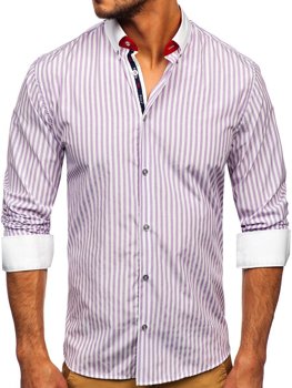 Violetiniai vyriški dryžuoti marškiniai ilgomis rankovėmis Bolf 20727