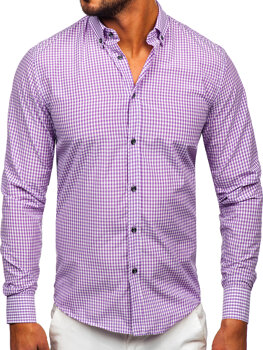 Violetiniai vyriški languoti marškiniai ilgomis rankovėmis Bolf 22745