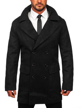 Vyriškas dvieilis žieminis paltas su aukšta apykakle juodas Bolf 1048C