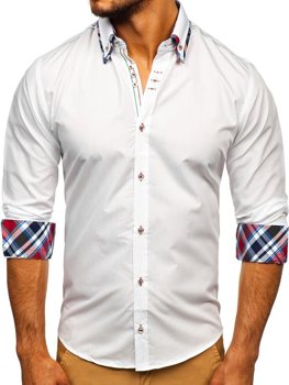 Vyriški elegantiški balti marškiniai ilgomis rankovėmis Bolf 3701