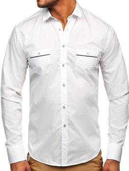 Vyriški elegantiški balti marškiniai ilgomis rankovėmis Bolf 5792