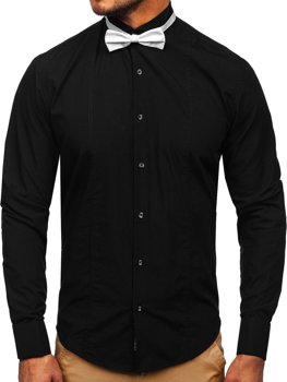 Vyriški elegantiški juodi marškiniai ilgomis rankovėmis Bolf 4702 peteliškė+sąsagos