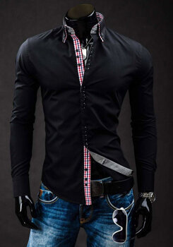 Vyriški elegantiški marškiniai ilgomis rankovėmis juodi Bolf 0926A