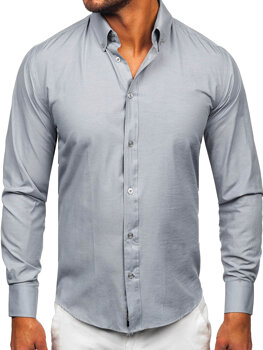 Vyriški elegantiški marškiniai ilgomis rankovėmis pilki Bolf 5821-1