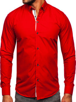 Vyriški elegantiški marškiniai ilgomis rankovėmis raudoni Bolf 5796-1