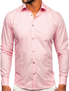 Vyriški elegantiški marškiniai ilgomis rankovėmis rožiniai Bolf 6944