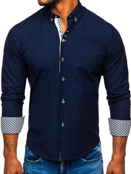 Vyriški elegantiški marškiniai ilgomis rankovėmis tamsiai mėlyni Bolf 5796-1