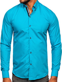 Vyriški elegantiški marškiniai ilgomis rankovėmis turkio spalvos Bolf 5796-1