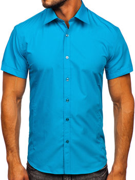 Vyriški elegantiški marškiniai trumpomis rankovėmis mėlyni Bolf 7501