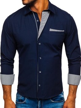 Vyriški elegantiški tamsiai mėlyni marškiniai ilgomis rankovėmis Bolf 4713