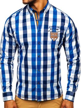 Vyriški languoti marškiniai ilgomis rankovėmis mėlyni Bolf 1766-1