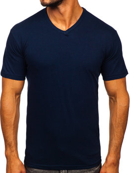 Vyriški marškinėliai be paveikslėliu su V-kaklu tamsiai mėlyni Bolf 192131
