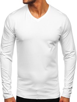 Vyriški marškinėliai su V formos apykakle be paveikslėlio balti Bolf 172008