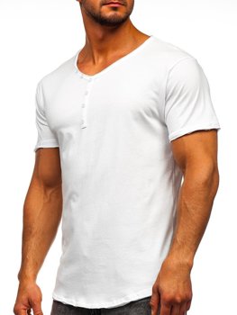 Vyriški marškinėliai su V kaklu be paveikslėlio balti Bolf 4049