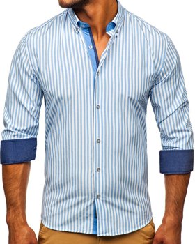 Žydri vyriški dryžuoti marškiniai ilgomis rankovėmis Bolf 20704