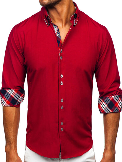 Elegentiški vyriški marškiniai ilgomis rankovėmis bordiniai Bolf 4704