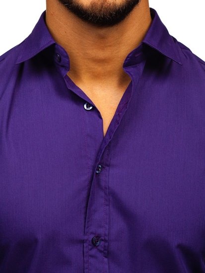 Elegentiški vyriški marškiniai ilgomis rankovėmis violetiniai Bolf 1703